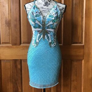Primavera Sequin Blue Cut Out Mini Dress